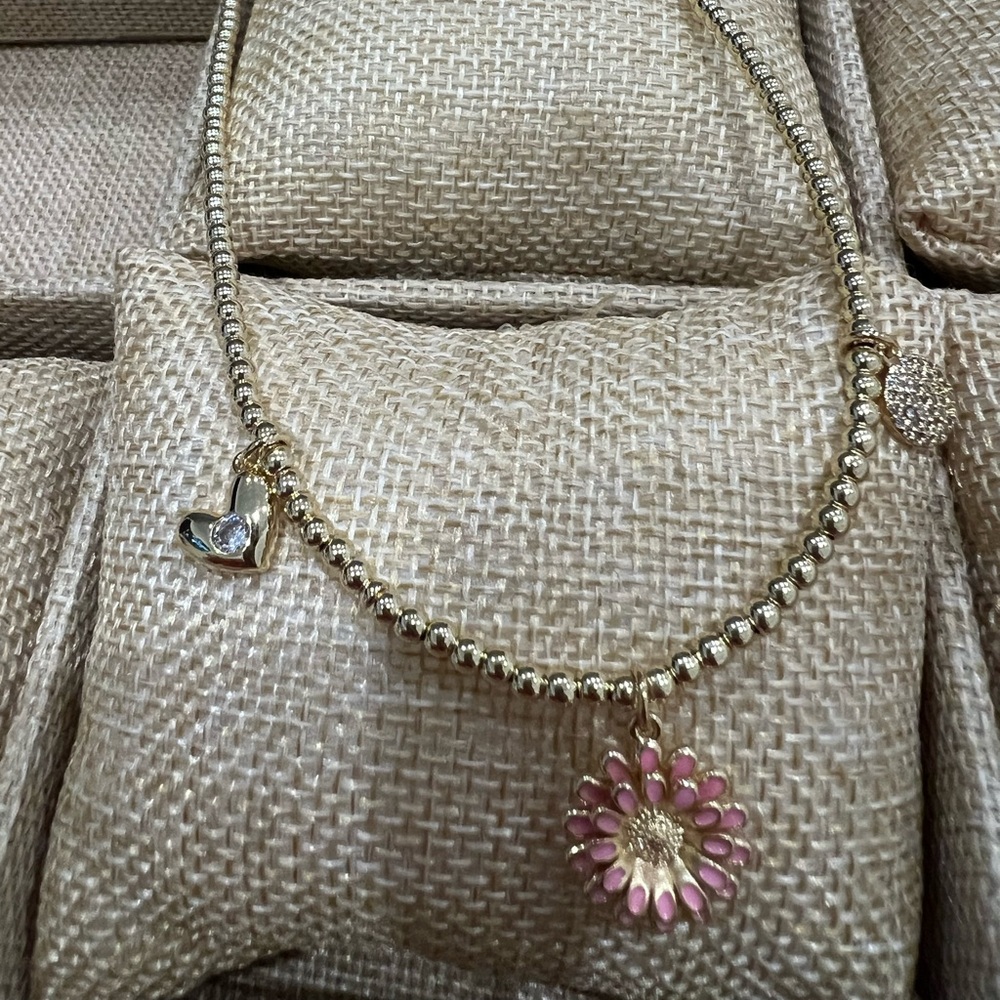 Beaded charm necklace gold over silver